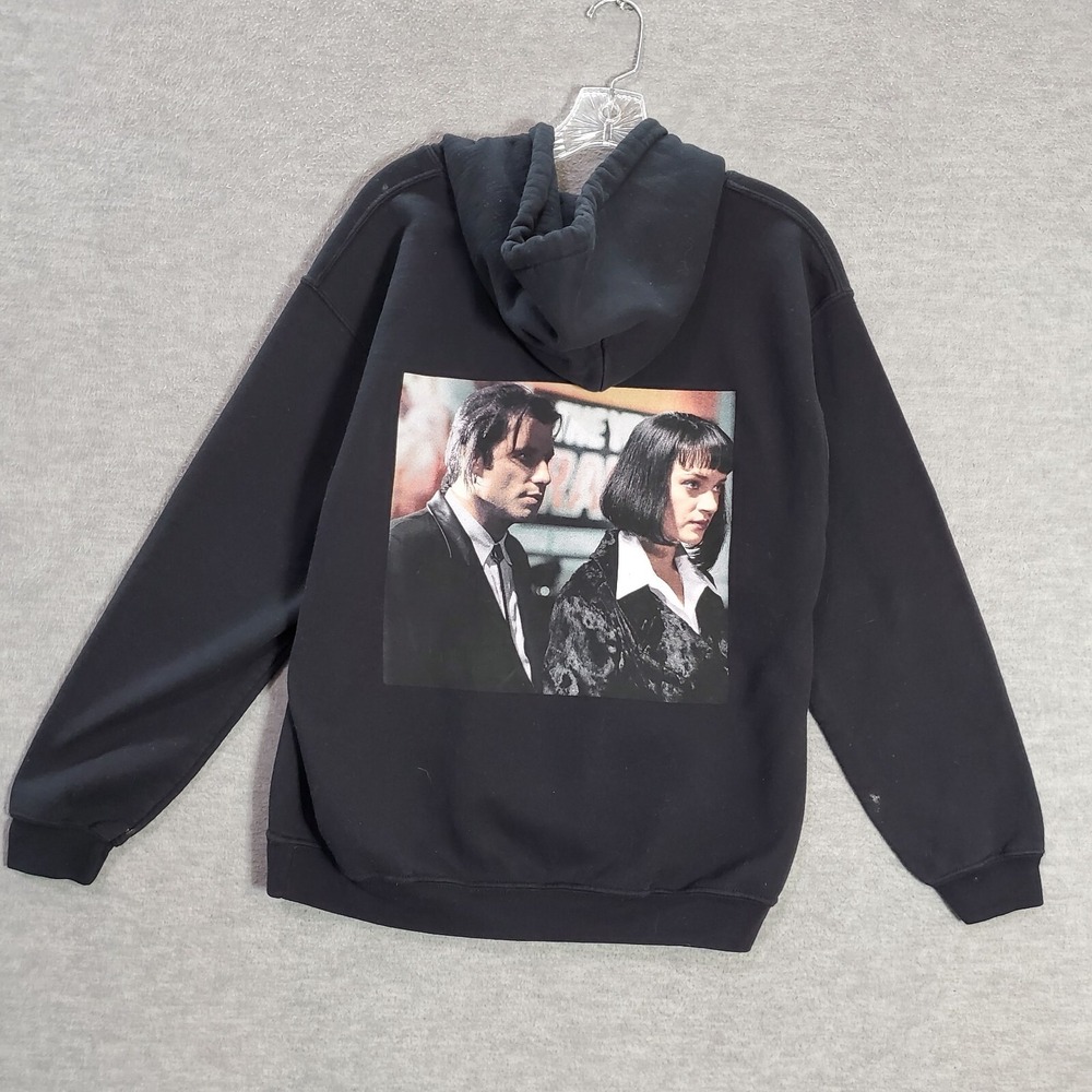 Pulp Fiction Men Sweatshirt Small Black Hoodie Logo Graphic Print Pullover READ